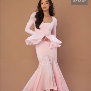 Marbl Maxi Dress Elegant Pink Ruffle Hem Dress